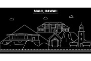 Maui silhouette skyline. USA - Maui vector city, american linear architecture, buildings. Maui travel illustration, outline landmarks. USA flat icon, american line banner