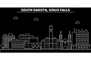 Sioux Falls silhouette skyline. USA - Sioux Falls vector city, american linear architecture, buildings. Sioux Falls travel illustration, outline landmarks. USA flat icon, american line banner