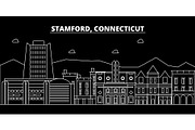Stamford silhouette skyline. USA - Stamford vector city, american linear architecture, buildings. Stamford travel illustration, outline landmarks. USA flat icon, american line banner