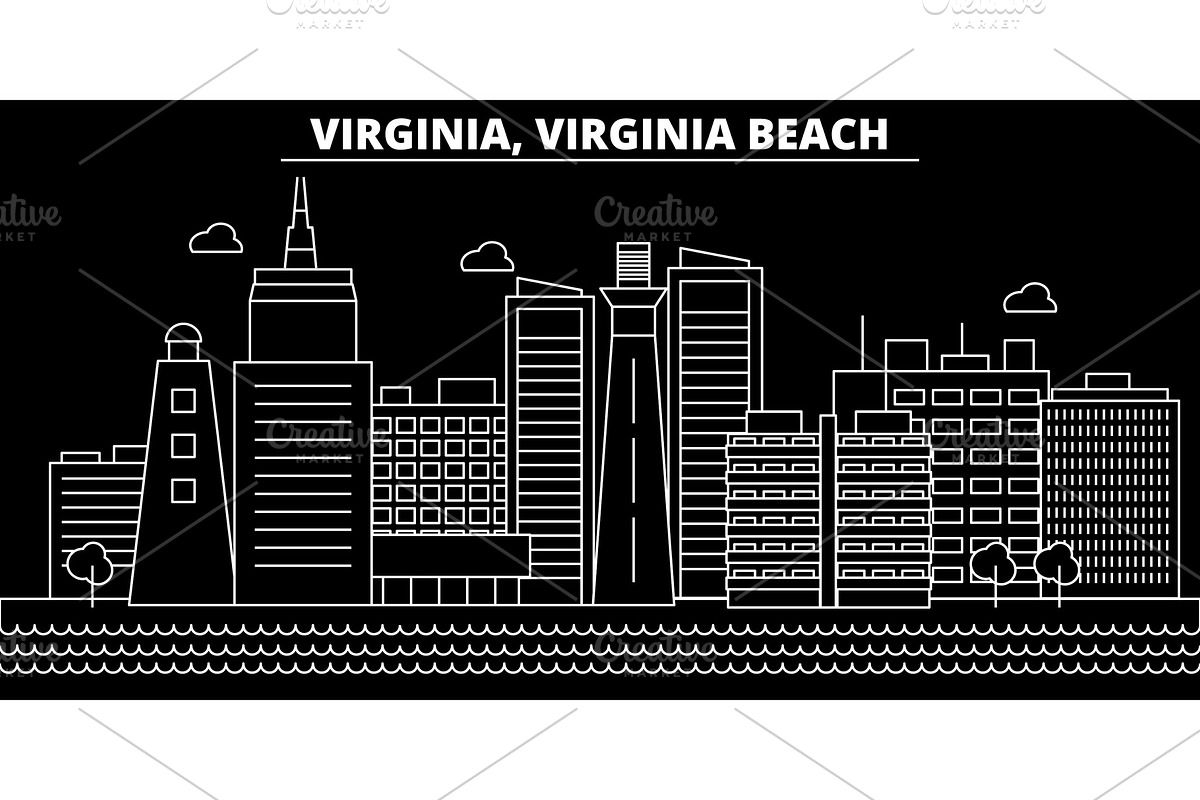 Virginia Beach silhouette skyline. USA - Virginia Beach vector city, american linear architecture, buildings. Virginia Beach travel illustration, outline landmarks. USA flat icon, american line banner in Illustrations - product preview 8