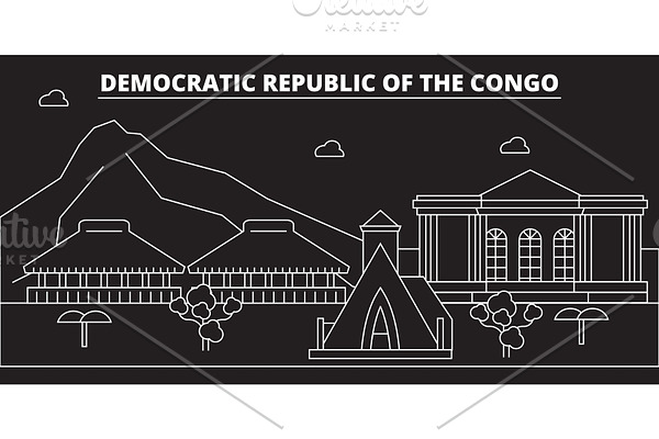 Congo silhouette skyline. Congo vector city, congolese linear architecture, buildingtravel illustration, outline landmarkflat icon, congolese line banner