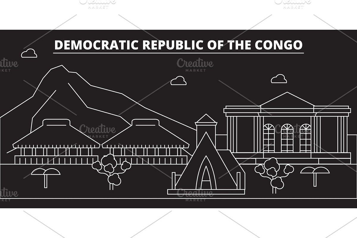 Congo silhouette skyline. Congo vector city, congolese linear architecture, buildingtravel illustration, outline landmarkflat icon, congolese line banner in Illustrations - product preview 8