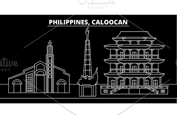 Caloocan silhouette skyline. Philippines - Caloocan vector city, filipino linear architecture, buildings. Caloocan travel illustration, outline landmarks. Philippines flat icon, filipino line banner