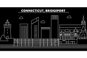Bridgeport silhouette skyline. USA - Bridgeport vector city, american linear architecture, buildings. Bridgeport travel illustration, outline landmarks. USA flat icon, american line banner