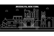 Brooklyn silhouette skyline. USA - Brooklyn vector city, american linear architecture, buildings. Brooklyn travel illustration, outline landmarks. USA flat icon, american line banner