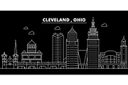 Cleveland silhouette skyline. USA - Cleveland vector city, american linear architecture, buildings. Cleveland travel illustration, outline landmarks. USA flat icon, american line banner