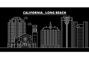 Long Beach silhouette skyline. USA - Long Beach vector city, american linear architecture, buildings. Long Beach travel illustration, outline landmarks. USA flat icon, american line banner
