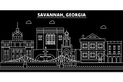 Savannah silhouette skyline. USA - Savannah vector city, american linear architecture, buildings. Savannah travel illustration, outline landmarks. USA flat icon, american line banner