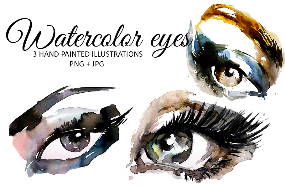 3 Watercolor eyes illustration set