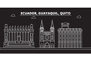 Guayaquil silhouette skyline. Ecuador - Guayaquil vector city, ecuadorian linear architecture, buildings. Guayaquil travel illustration, outline landmarks. Ecuador flat icon, ecuadorian line banner