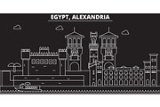Alexandria silhouette skyline. Egypt - Alexandria vector city, egyptian linear architecture, buildings. Alexandria line travel illustration, landmarks. Egypt flat icon, egyptian outline design banner