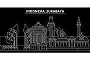 Surabaya silhouette skyline. Indonesia - Surabaya vector city, indonesian linear architecture, buildings. Surabaya travel illustration, outline landmarks. Indonesia flat icon, indonesian line banner