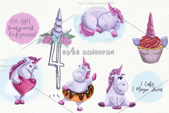 Cute unicorns in Illustrations - product preview 1