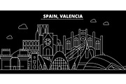 Valencia silhouette skyline. Spain - Valencia vector city, spanish linear architecture, buildings. Valencia travel illustration, outline landmarks. Spain flat icon, spanish line banner