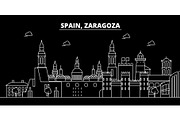 Zaragoza silhouette skyline. Spain - Zaragoza vector city, spanish linear architecture, buildings. Zaragoza travel illustration, outline landmarks. Spain flat icon, spanish line banner