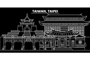 Taipei silhouette skyline. Taiwan - Taipei vector city, taiwanese linear architecture, buildings. Taipei travel illustration, outline landmarks. Taiwan flat icon, taiwanese line banner