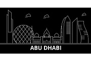 Abu Dhabi silhouette skyline. United Arab Emirates - Abu Dhabi vector city, arab linear architecture. Abu Dhabi line travel illustration, landmarks. United Arab Emirates flat icon,arab outline design