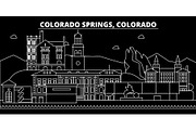 Colorado Springs silhouette skyline. USA - Colorado Springs vector city, american linear architecture. Colorado Springs travel illustration, outline landmarks. USA flat icon, american line banner