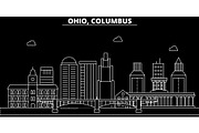 Columbus silhouette skyline. USA - Columbus vector city, american linear architecture, buildings. Columbus travel illustration, outline landmarks. USA flat icon, american line banner