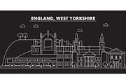 West Yorkshire silhouette skyline. Great Britain - West Yorkshire vector city, british linear architecture, travel illustration, outline landmarks. Great Britain flat icon, british line banner