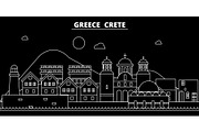Crete silhouette skyline. Greece - Crete vector city, greek linear architecture, buildings. Crete travel illustration, outline landmarks. Greece flat icon, greek line banner