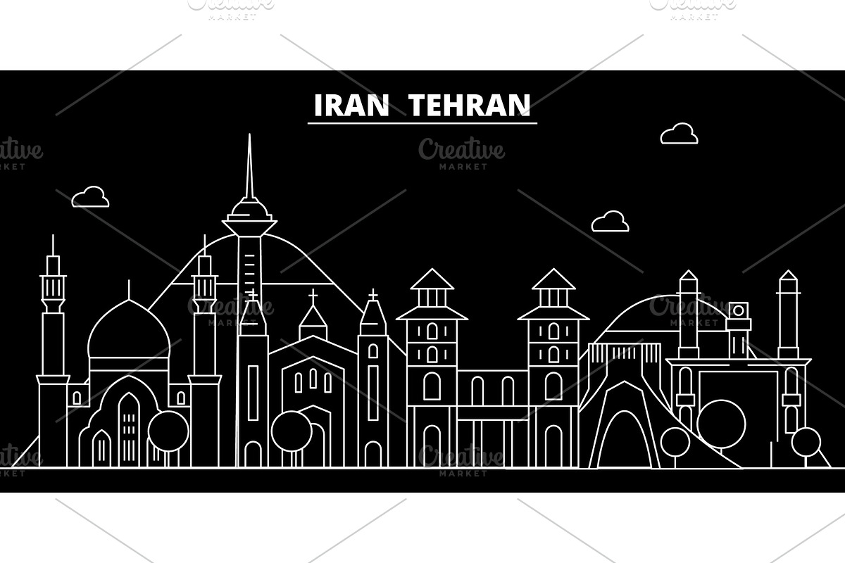 Tehran silhouette skyline. Iran - Tehran vector city, iranian linear architecture, buildings. Tehran travel illustration, outline landmarks. Iran flat icon, iranian line banner in Illustrations - product preview 8