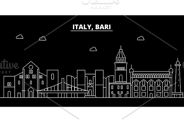 Bari silhouette skyline. Italy - Bari vector city, italian linear architecture, buildings. Bari travel illustration, outline landmarks. Italy flat icon, italian line banner