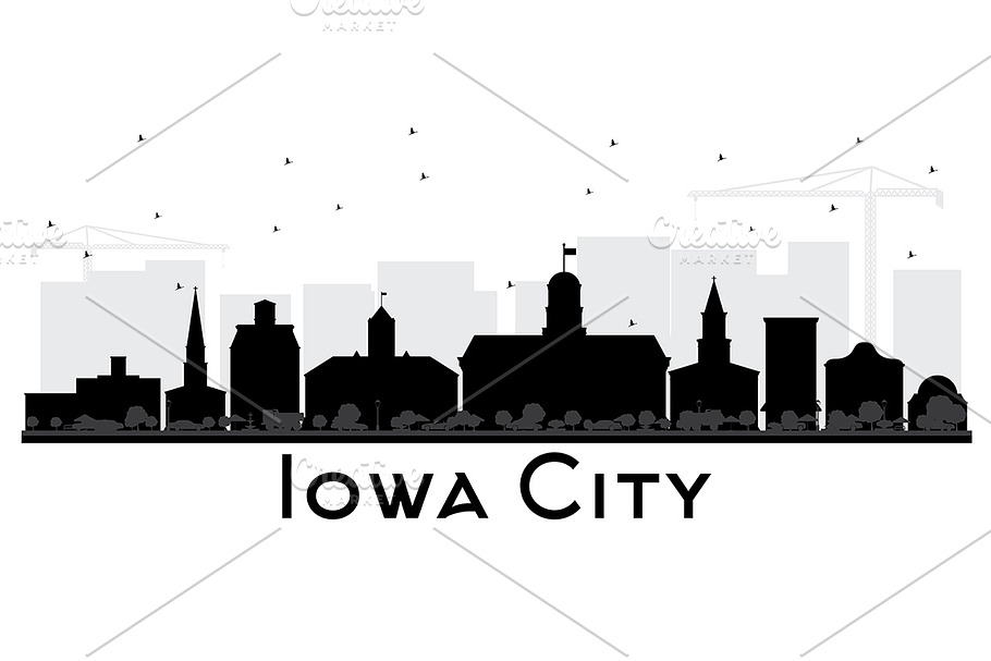 Iowa City skyline black and white