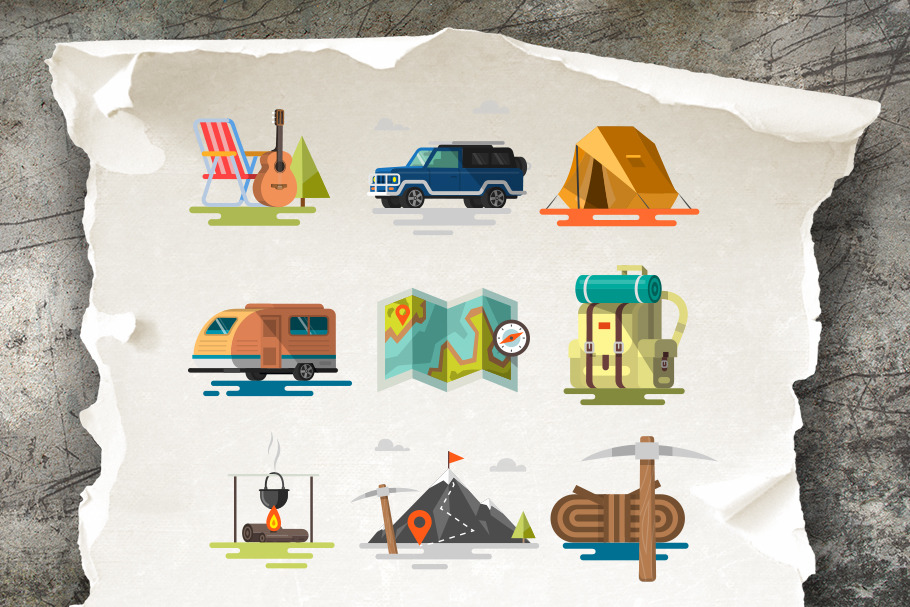 Camping icons and illustrations