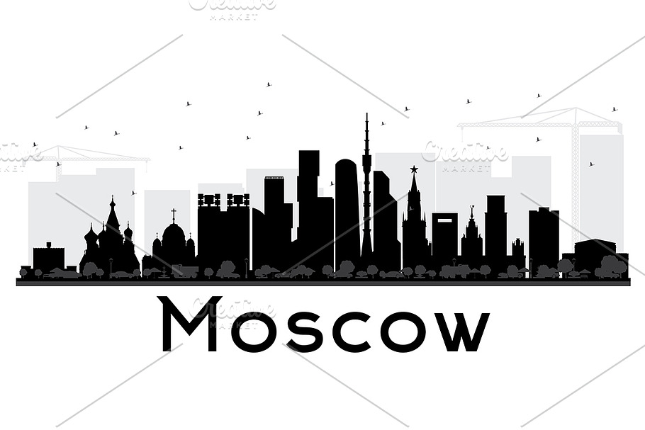 Moscow City skyline black and white 