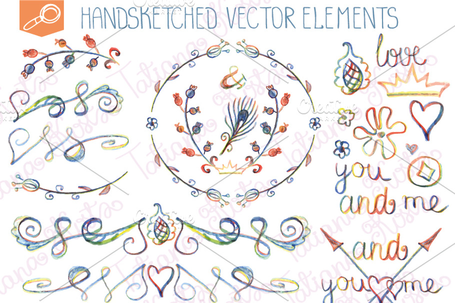 Vector floral decor.Pencil ,crayon in Objects - product preview 8