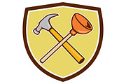 Crossed Hammer Plunger Crest Cartoon