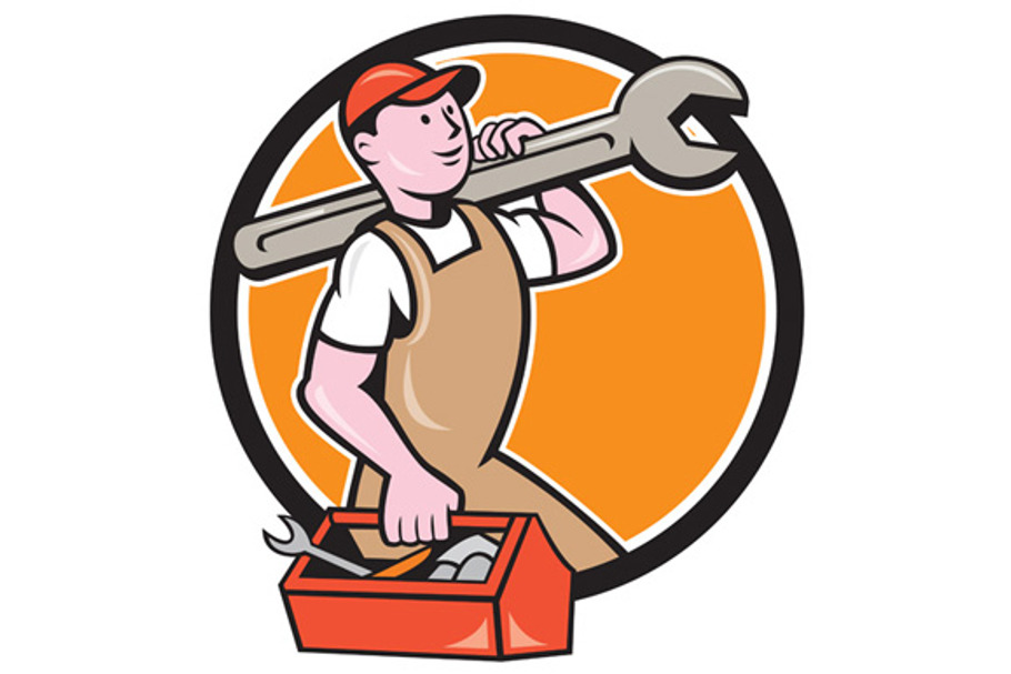 Mechanic Carrying Spanner Toolbox Ci in Illustrations - product preview 8