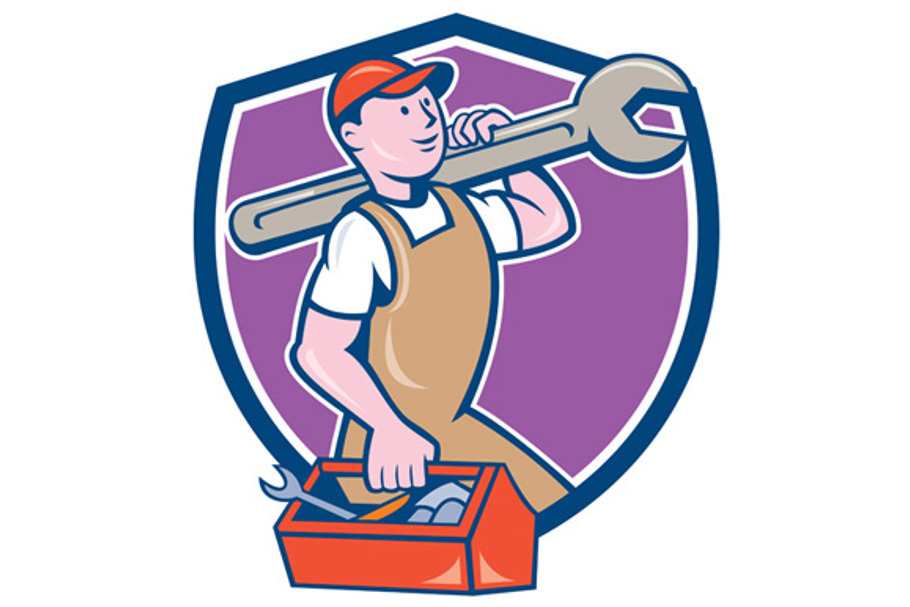 Mechanic Carrying Spanner Toolbox Cr in Illustrations - product preview 8