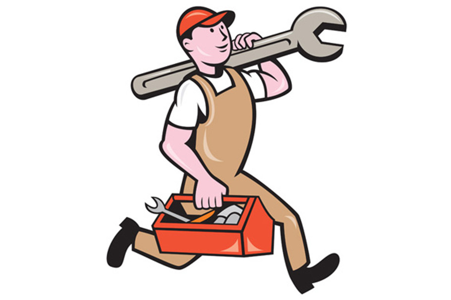 Mechanic Carrying Spanner Toolbox Ru in Illustrations - product preview 8