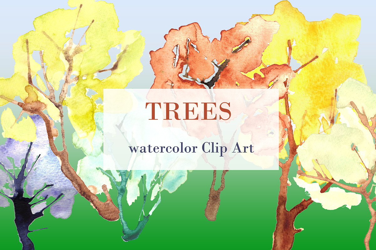 Trees watercolor Clip Art in Illustrations - product preview 8
