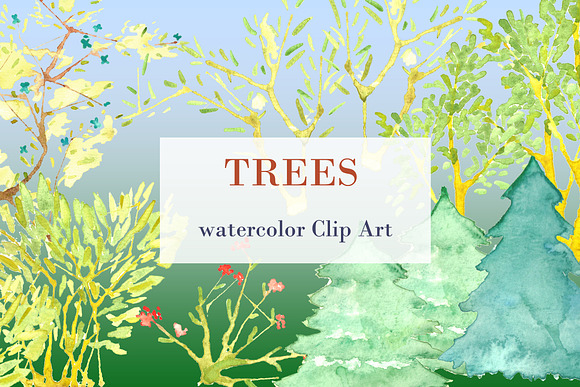 Trees watercolor Clip Art in Illustrations - product preview 1
