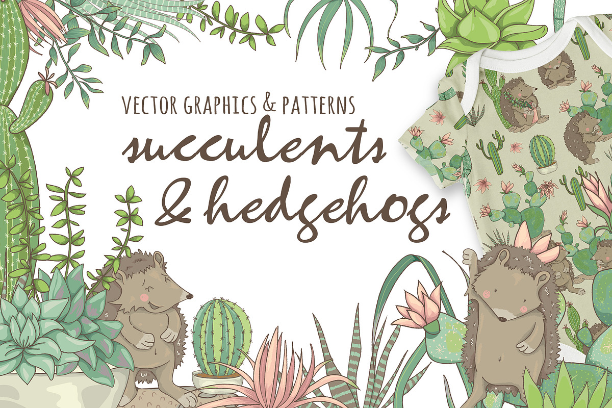 Succulents & Hedgehogs Graphics in Illustrations - product preview 8