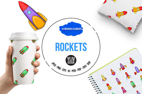 Rockets icons set, cartoon style
