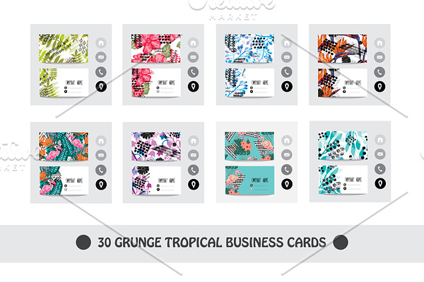 30 Grunge Tropical Business Cards