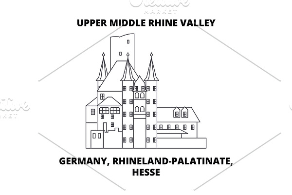 Germany, Rhineland-Palatinate, Hesse, Upper Middle Rhine Valley line icon concept. Germany, Rhineland-Palatinate, Hesse, Upper Middle Rhine Valley linear vector sign, symbol, illustration.