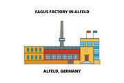 Fagus Factory In Alfeld, Alfeld, Germany line icon concept. Fagus Factory In Alfeld, Alfeld, Germany flat vector sign, symbol, illustration.