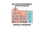Germany, Regensburg, Old Town Stadtamhof line icon concept. Germany, Regensburg, Old Town Stadtamhof flat vector sign, symbol, illustration.