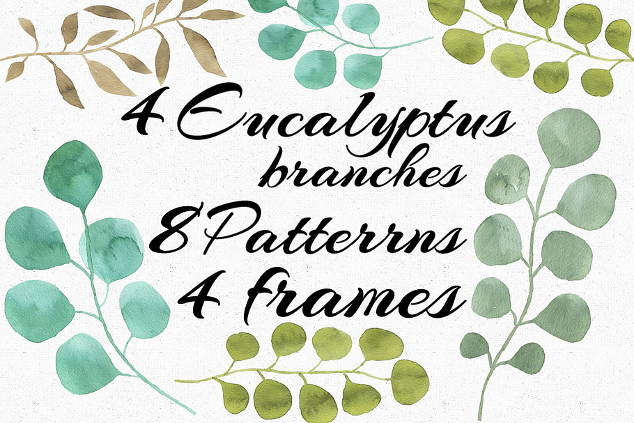 Watercolor Eucalyptus collection in Illustrations - product preview 8