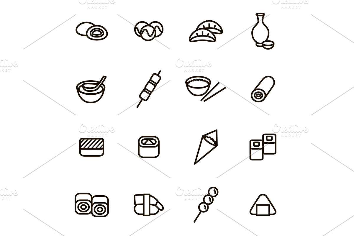 Japanese Foods Thin Line Card Set in Illustrations - product preview 8
