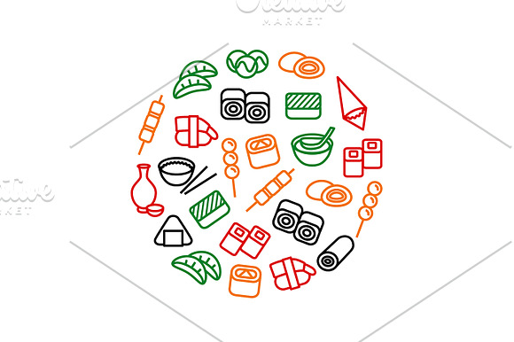 Japanese Foods Thin Line Card Set in Illustrations - product preview 1