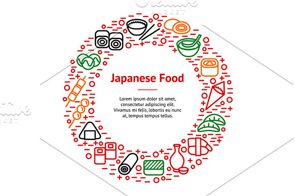 Japanese Foods Thin Line Card Set in Illustrations - product preview 4