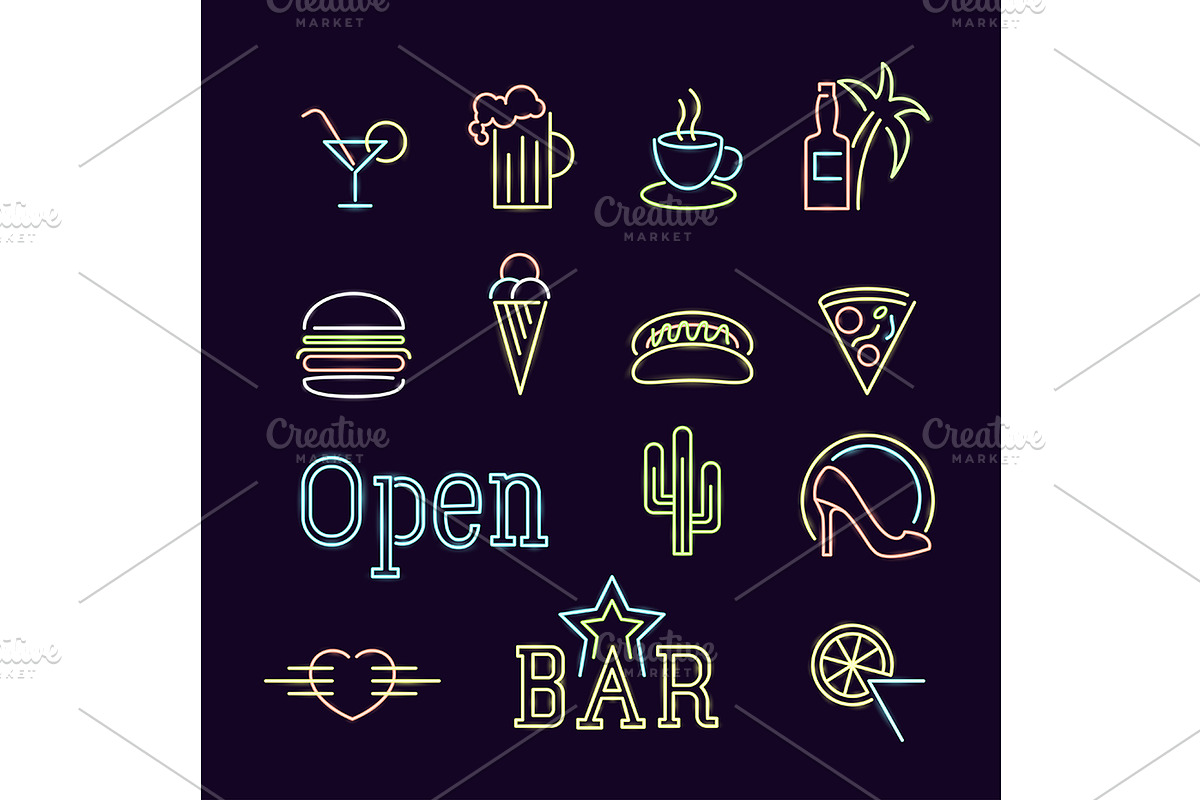 Neon Lights Signs Line Icon Set. in Illustrations - product preview 8