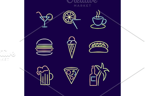 Neon Lights Signs Line Icon Set. in Illustrations - product preview 1