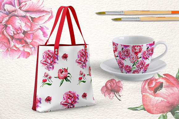Lovely pink peony PNG watercolor set in Illustrations - product preview 2